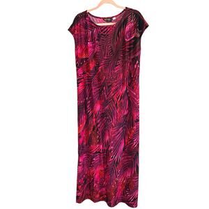 BOB MACKIE Wearable Art Slinky Pink Palm Print Dress Resort Tropical - Sz S